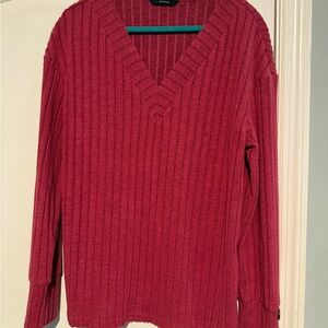 Women's V-Neck Ribbed Sweater - Pink